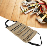 Tool Storage Bag Canvas Foldable Zipper Design Lightweight and Durable High Capacity Tool Roll Up Bag with StrapsKhaki - Extra Image