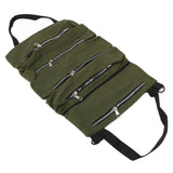 Tool Storage Bag Canvas Foldable Zipper Design Lightweight and Durable High Capacity Tool Roll Up Bag with StrapsGreen