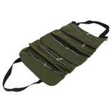 Tool Storage Bag Canvas Foldable Zipper Design Lightweight and Durable High Capacity Tool Roll Up Bag with StrapsGreen - Rear View