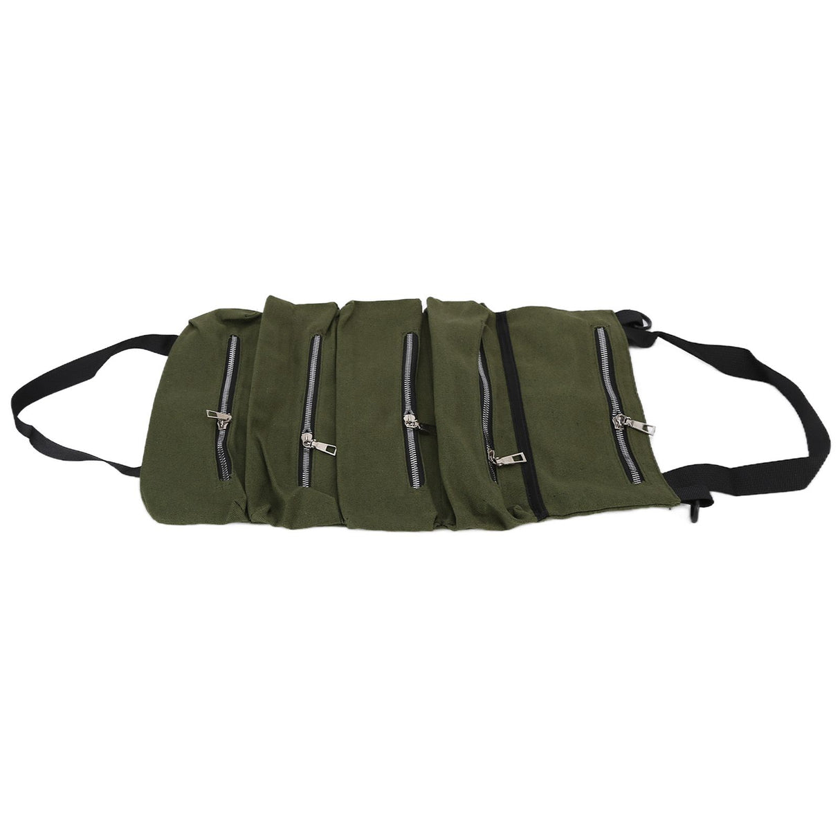 Tool Storage Bag Canvas Foldable Zipper Design Lightweight and Durable High Capacity Tool Roll Up Bag with StrapsGreen