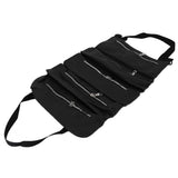 Tool Storage Bag Canvas Foldable Zipper Design Lightweight and Durable High Capacity Tool Roll Up Bag with StrapsBlack