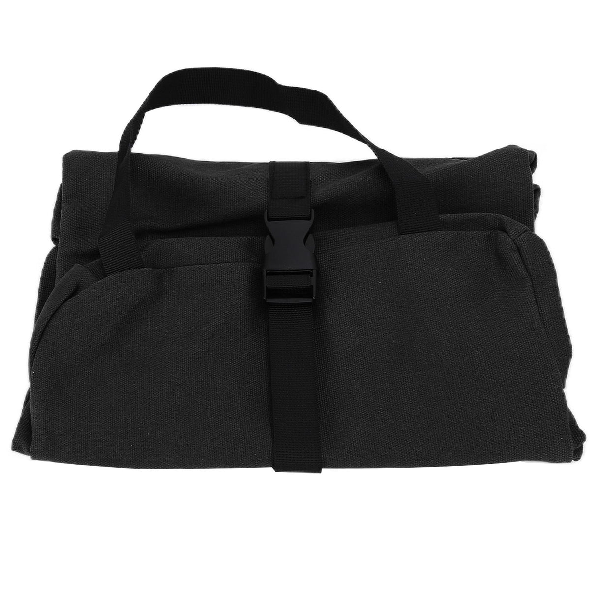 Tool Storage Bag Canvas Foldable Zipper Design Lightweight and Durable High Capacity Tool Roll Up Bag with StrapsBlack
