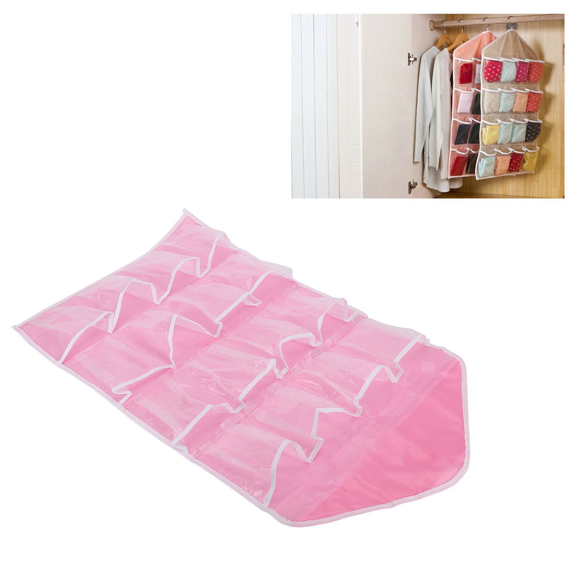 Wall Closet Hanging Organizers Over The Door Storage Bag Polyester Hanging Shelves Pocket for Bedroom Living RoomPink