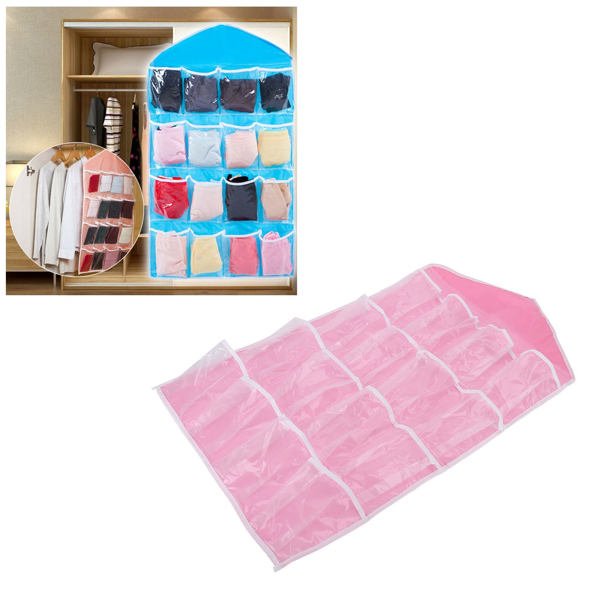 Wall Closet Hanging Organizers Over The Door Storage Bag Polyester Hanging Shelves Pocket for Bedroom Living RoomPink