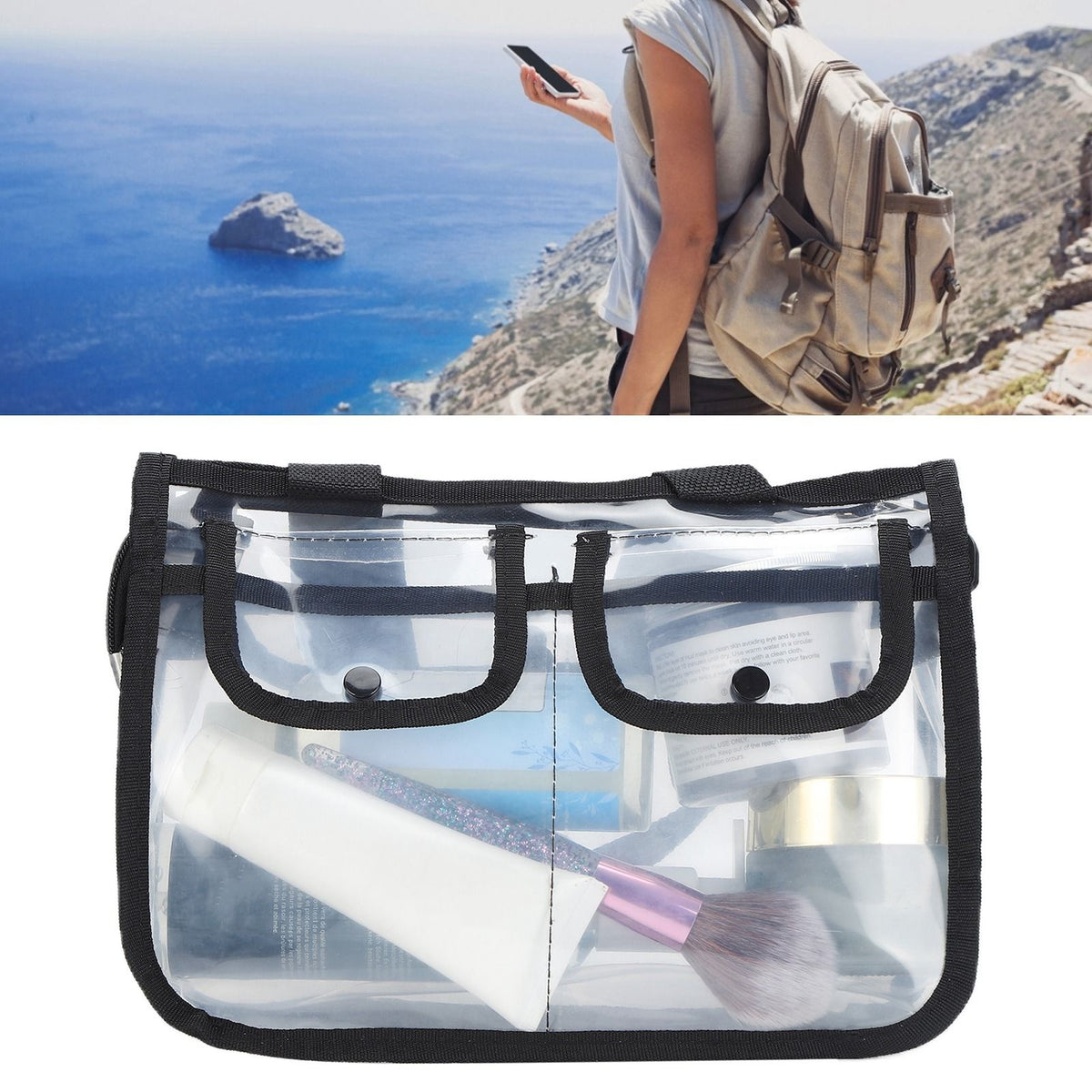 Clear Toiletry Bag EVA Portable Transparent Cosmetic Makeup Bag for Traveling Vacation