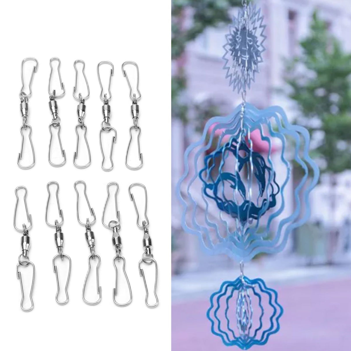 10pcs Hanging Hook Stainless Steel 360° Rotating Hook for Bird Feeder Wind Chimes7cm