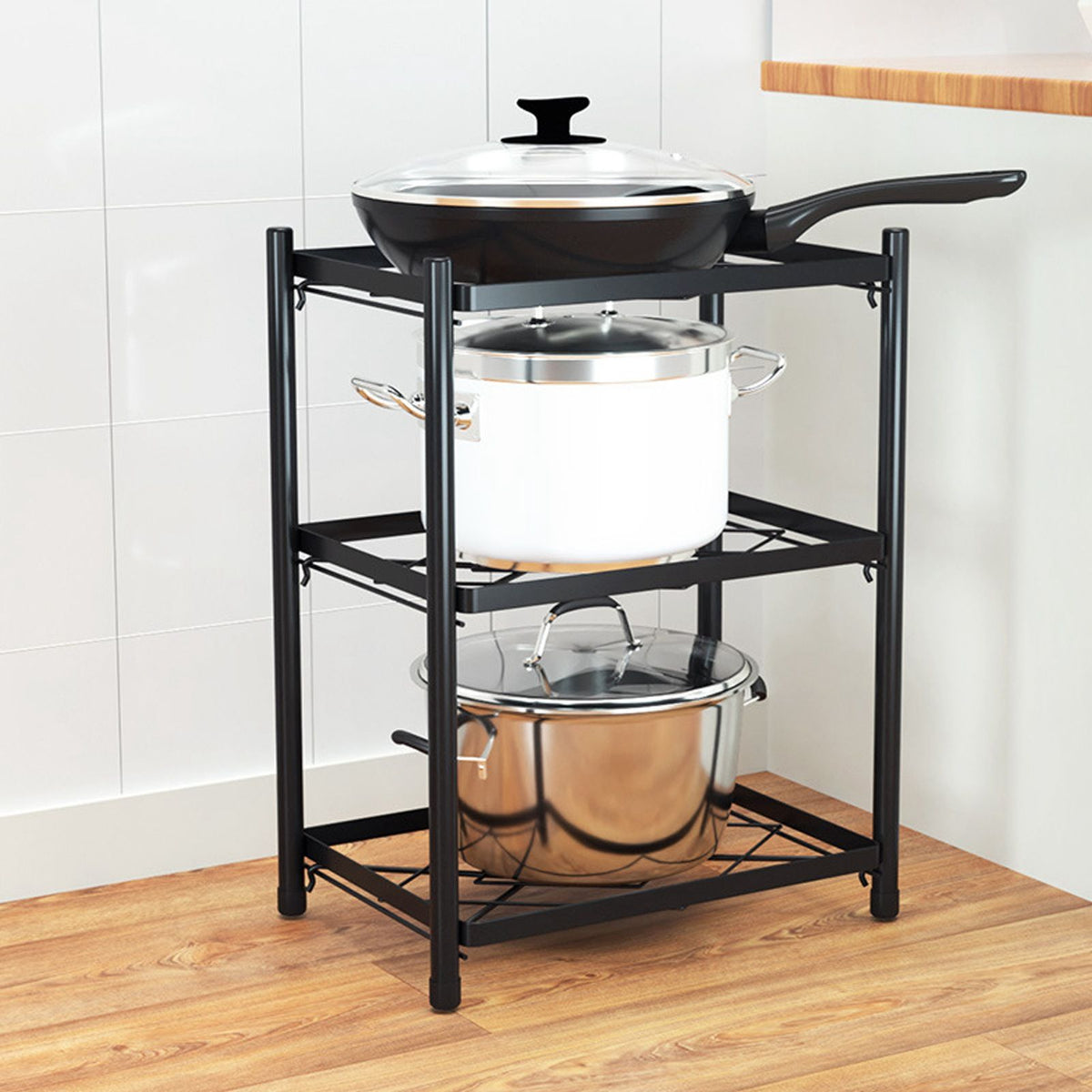 Multi Layer Pot Rack Free Standing Pan Organizer Holder Shelf Electric Cooker Cookware Rack for Kitchen2 Layer