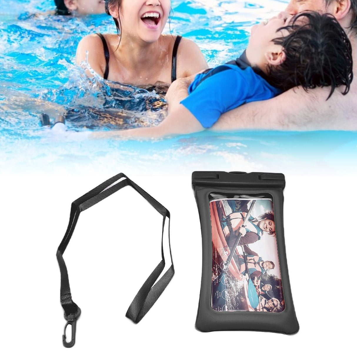 TPU Universal Floating Waterproof Phone Bag Pouch Cover with Lanyard for Below 7.2‑inch PhoneBlack