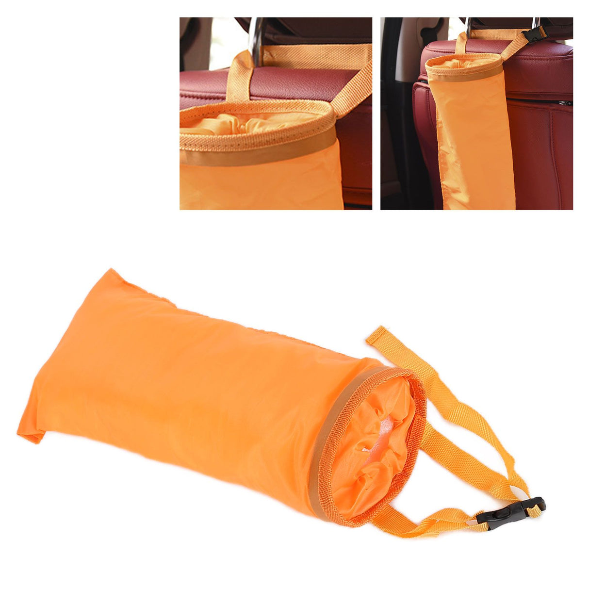 Multifunctional Car Waste Bin Garbage Bag Back Seat Hanging Storage Bag Travel Organizer HolderOrange