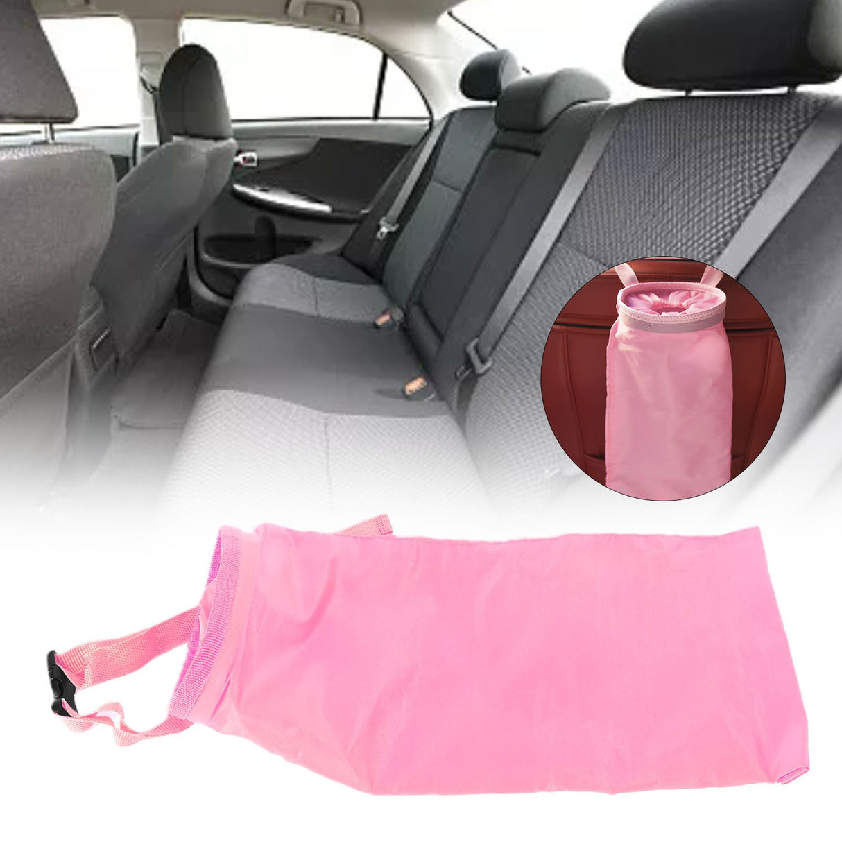 Multifunctional Car Waste Bin Garbage Bag Back Seat Hanging Storage Bag Travel Organizer HolderPink