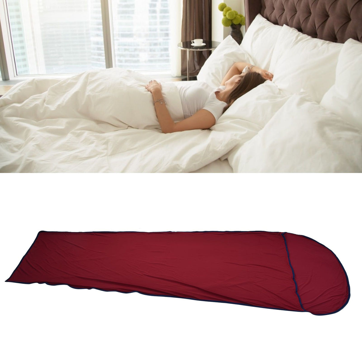 Sleeping Bag Liner Ultralight Multifunctional Elastic Sleeping Sack Liner for Outdoor CampingWine Red