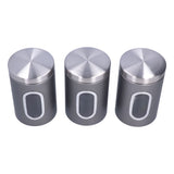 3Pcs Storage Jar Stainless Steel Food Tea Nut Container with Window Durable and Large Capacity for KitchenGrey - Front View