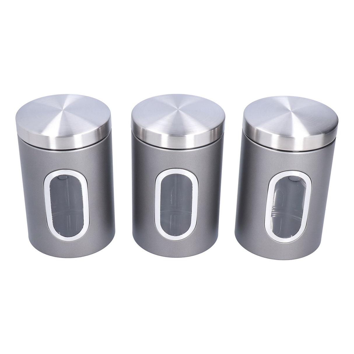 3Pcs Storage Jar Stainless Steel Food Tea Nut Container with Window Durable and Large Capacity for KitchenGrey