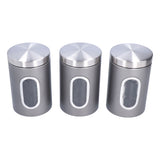 3Pcs Storage Jar Stainless Steel Food Tea Nut Container with Window Durable and Large Capacity for KitchenGrey