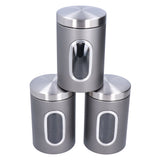 3Pcs Storage Jar Stainless Steel Food Tea Nut Container with Window Durable and Large Capacity for KitchenGrey - Top-Down View