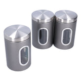 3Pcs Storage Jar Stainless Steel Food Tea Nut Container with Window Durable and Large Capacity for KitchenGrey - 45-Degree Angle