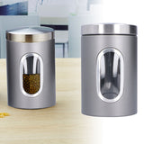 3Pcs Storage Jar Stainless Steel Food Tea Nut Container with Window Durable and Large Capacity for KitchenGrey