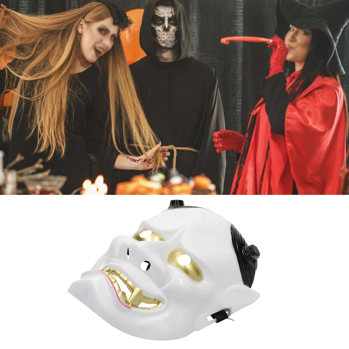 Halloween Festival Costume Horrible Mask Decorative Cosplay Makeup Props for Women MenWhite