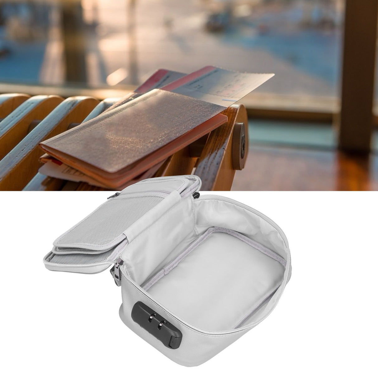 Certificate Storage Bag with Lock Waterproof Fireproof Document Bag File Organizer Bag Passport Money Storage CaseSilver