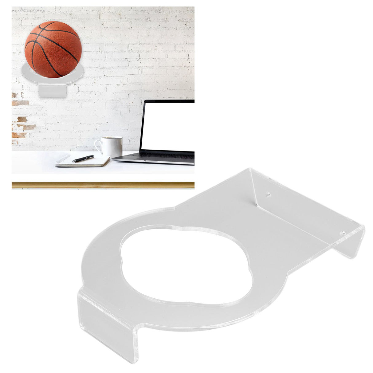 2Pcs Basketball Rack Acrylic Lightweight Small Stable Ball Wall Mount for Home Shop GymnasiumTransparent