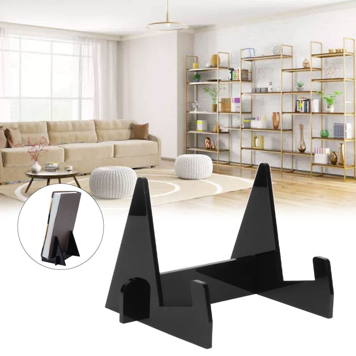 Acrylic Book Display Stand Book Holder Bookrack Bookshelf Office Bookcase for Kitchen HomeBlack