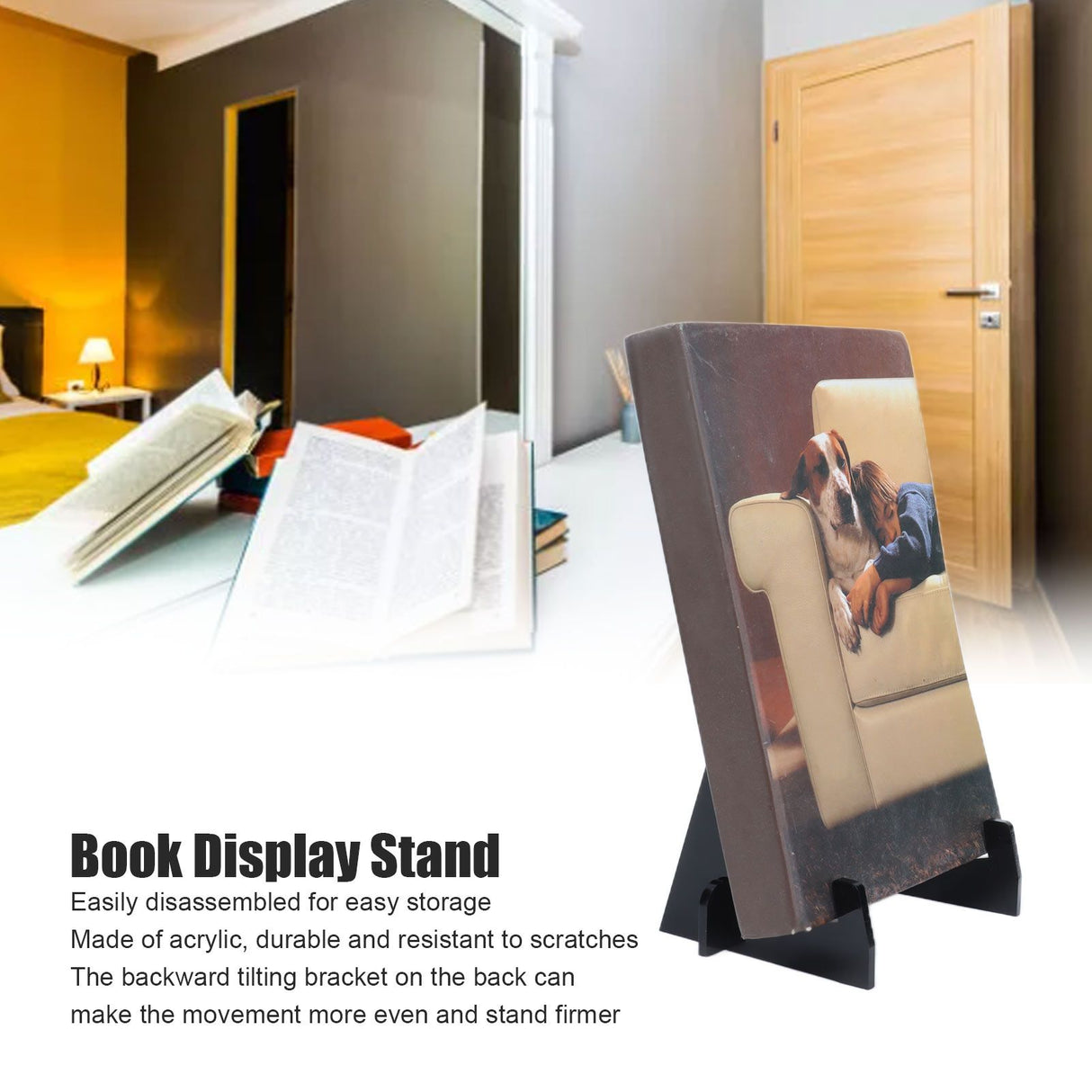 Acrylic Book Display Stand Book Holder Bookrack Bookshelf Office Bookcase for Kitchen HomeBlack