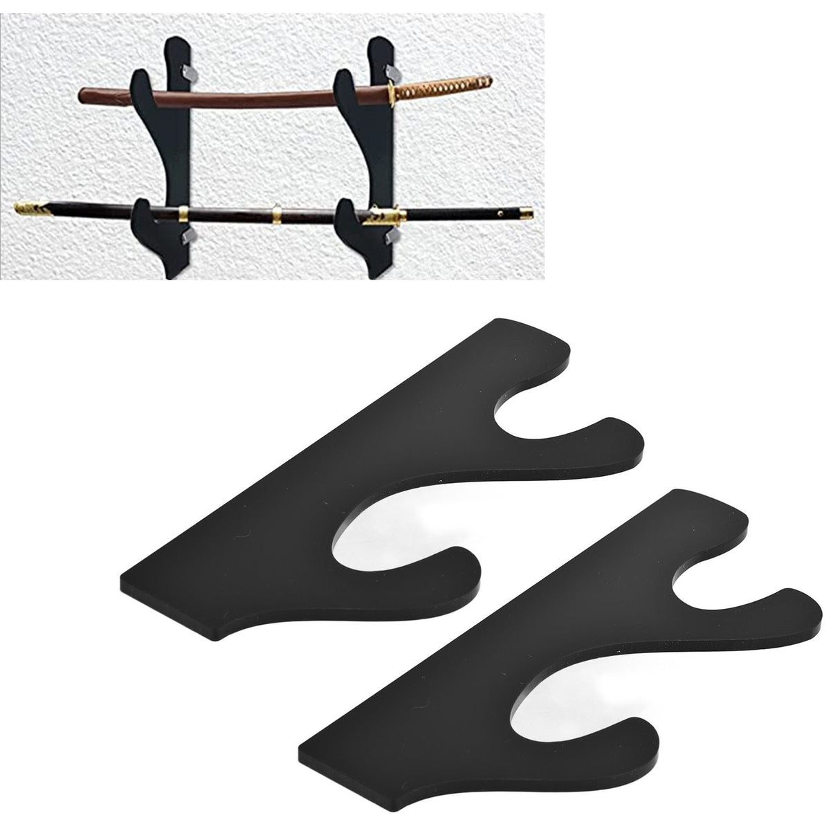 1 Pair Sword Stand Lightsaber Sword Hook Competition Sword Stand Display Stand Wall Mount Samurai Sword StandBlack