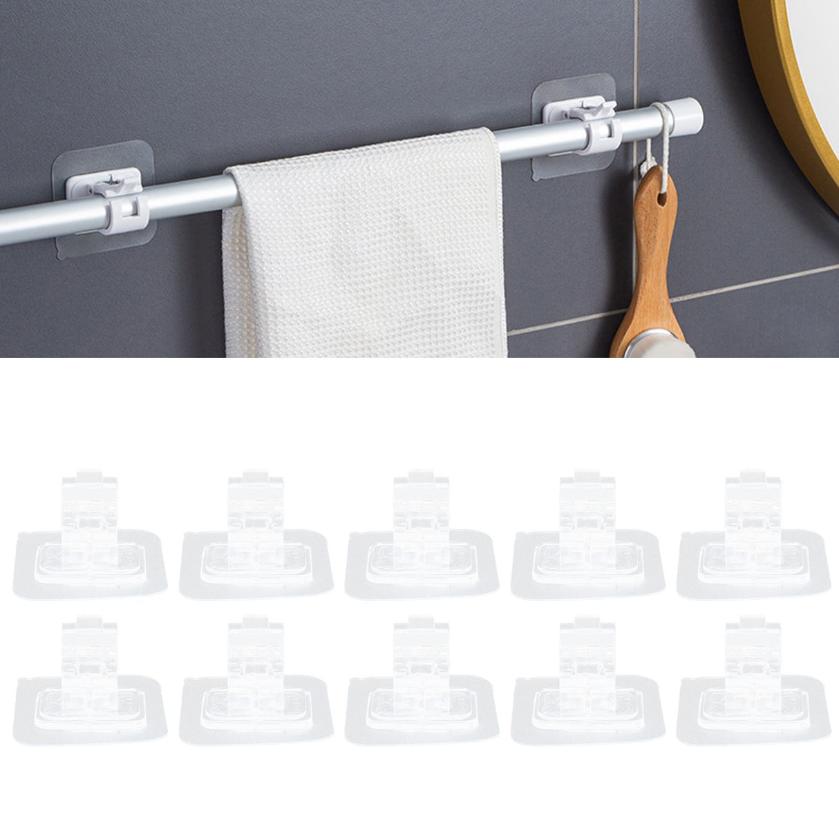 20Pcs Seamless Towel Rod Hook Curtain Rod Hook Fixing Clip for Home Party Gardening