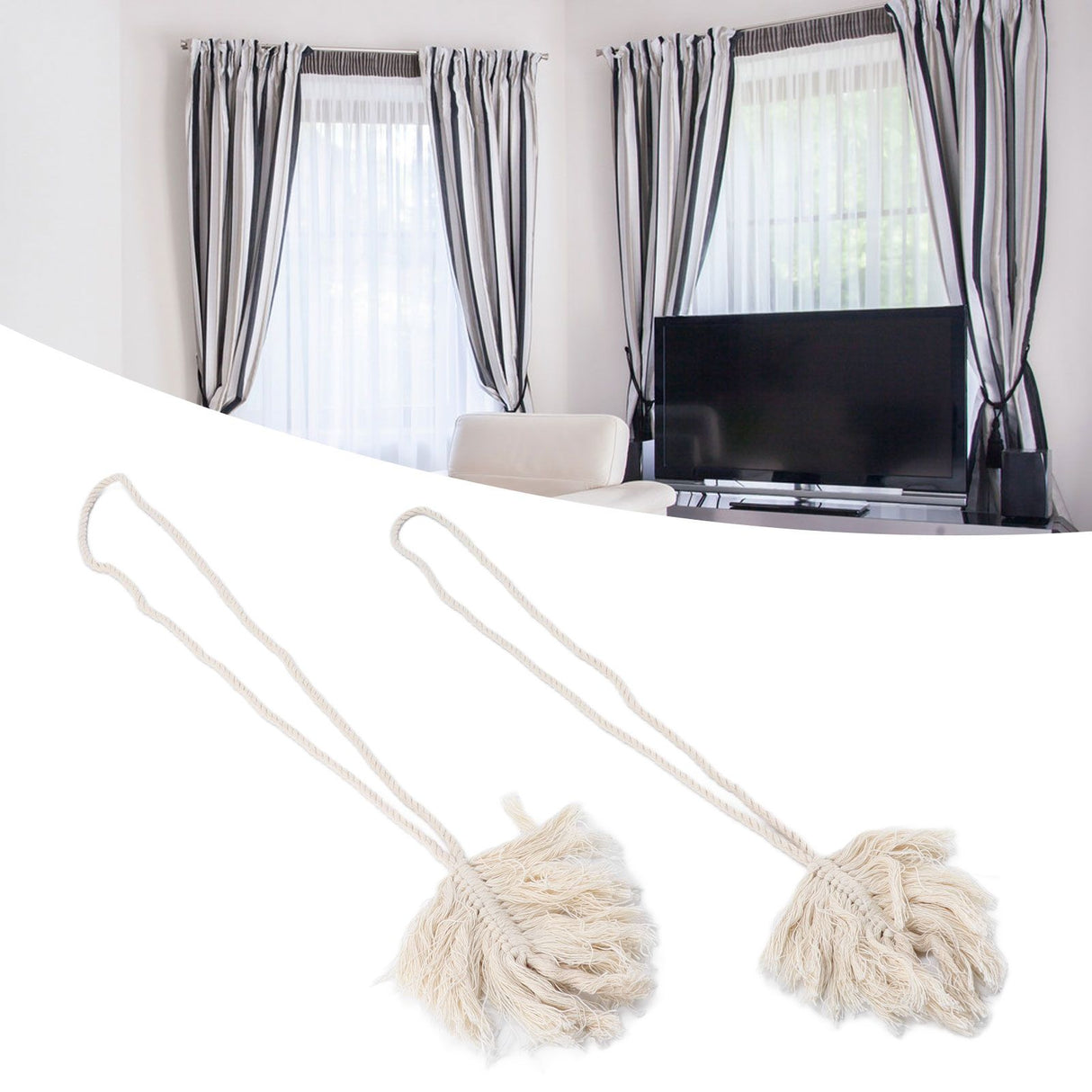 2Pcs Cotton Rope Curtain Tiebacks Leaf Shaped Tassel Curtain Clips Rope Straps for Curtain