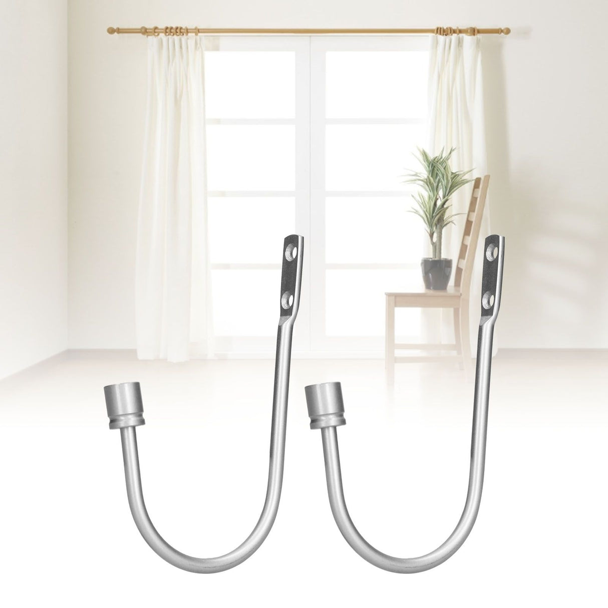 2Pcs Curtain Hook Aluminum Alloy U Shaped Cylinder Fixed Drapery Holdback for Home Office BedroomSilver