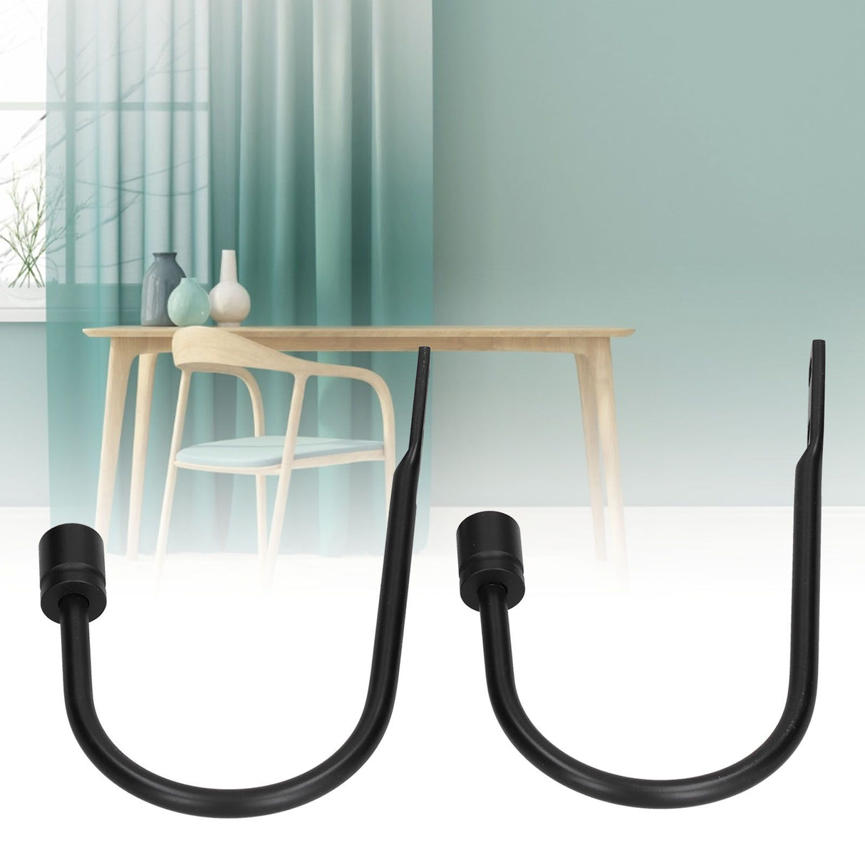 2Pcs Curtain Hook Aluminum Alloy U Shaped Cylinder Fixed Drapery Holdback for Home Office BedroomBlack