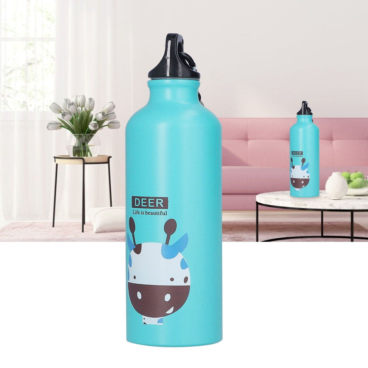 Kids Water Bottle Cute Cartoon 500ml Aluminum Insulated Water Bottle Sport Water JugGreen Deer