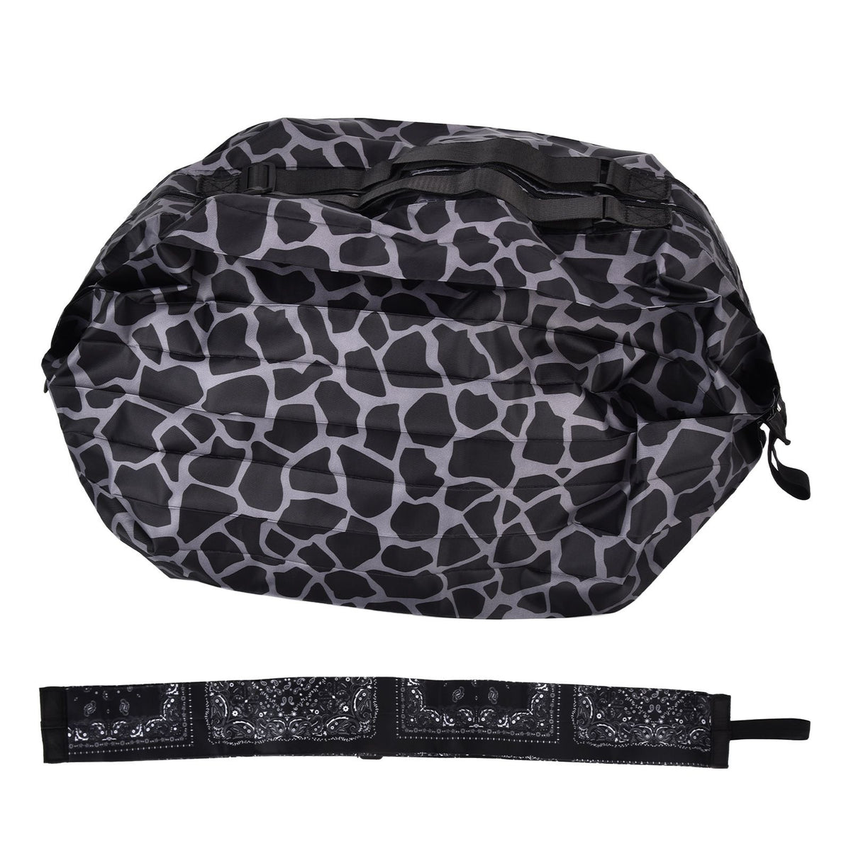 Stylish Reusable Shopping Bag Oxford Cloth Portable Foldable High Capacity Shoulder Bag Waterproof ToteBlack Leopard Print