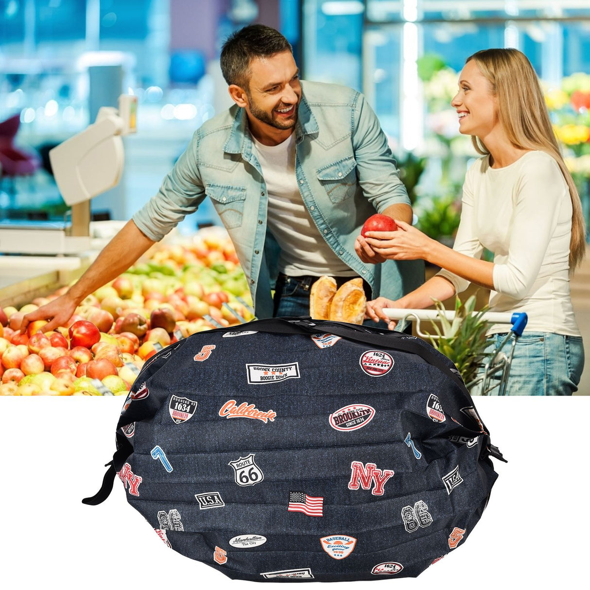 Stylish Shopping Backpacks Foldable Reusable Eco Friendly Grocery Bags for Shopping TravelNavy Blue