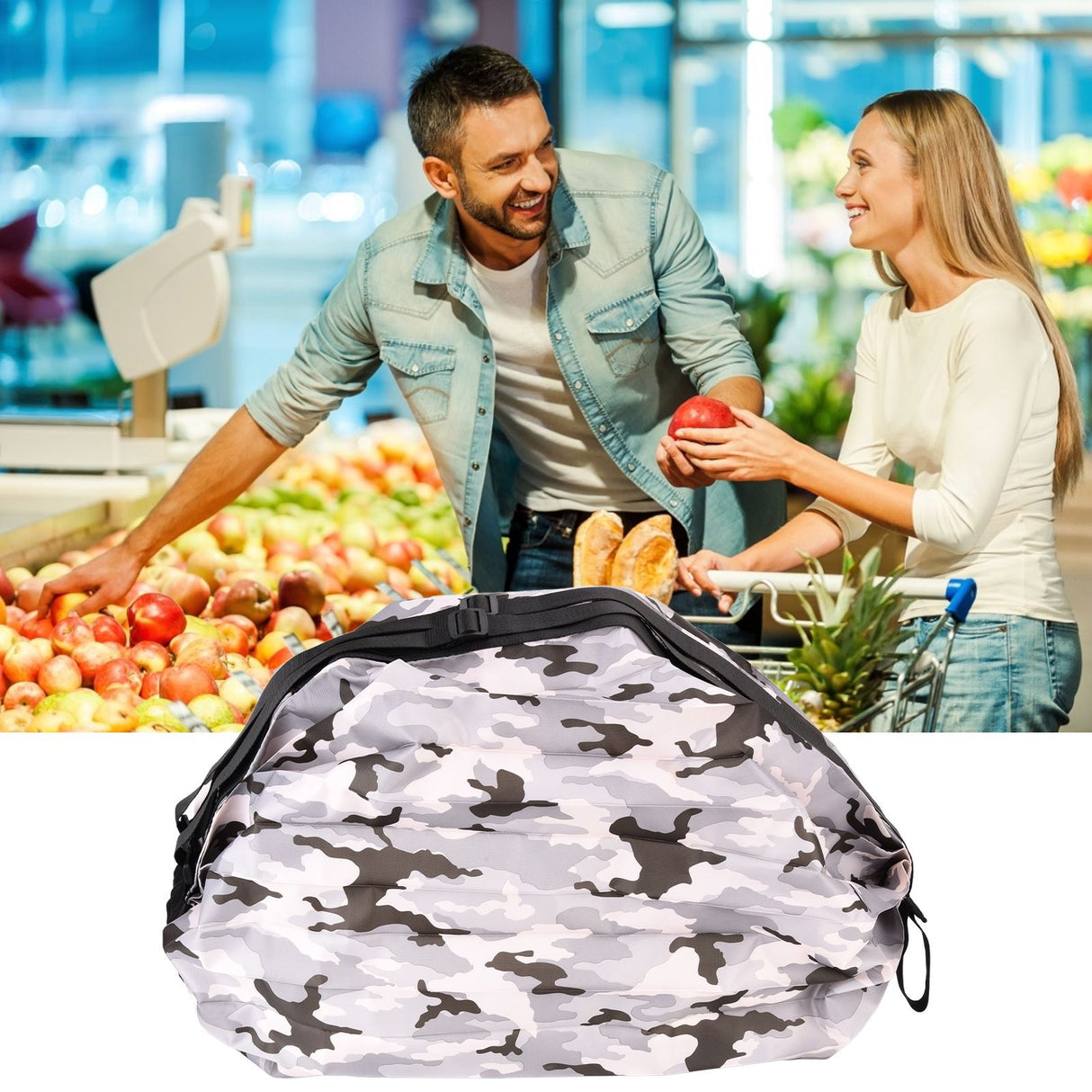Stylish Shopping Backpacks Foldable Reusable Eco Friendly Grocery Bags for Shopping TravelGrey Camouflage