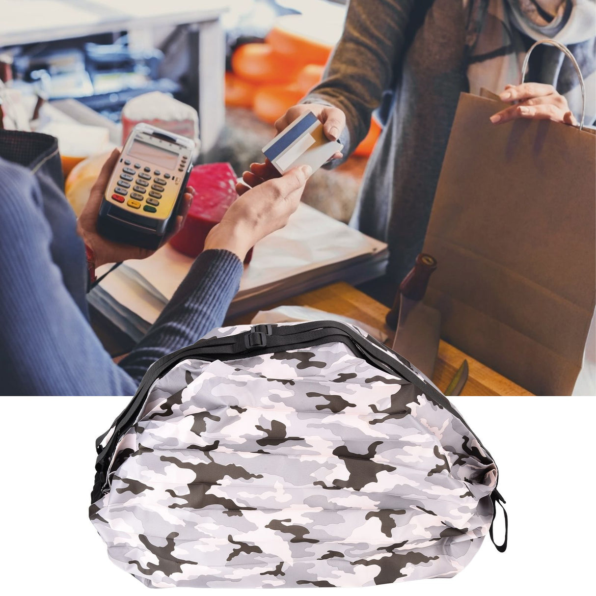 Stylish Shopping Backpacks Foldable Reusable Eco Friendly Grocery Bags for Shopping TravelGrey Camouflage