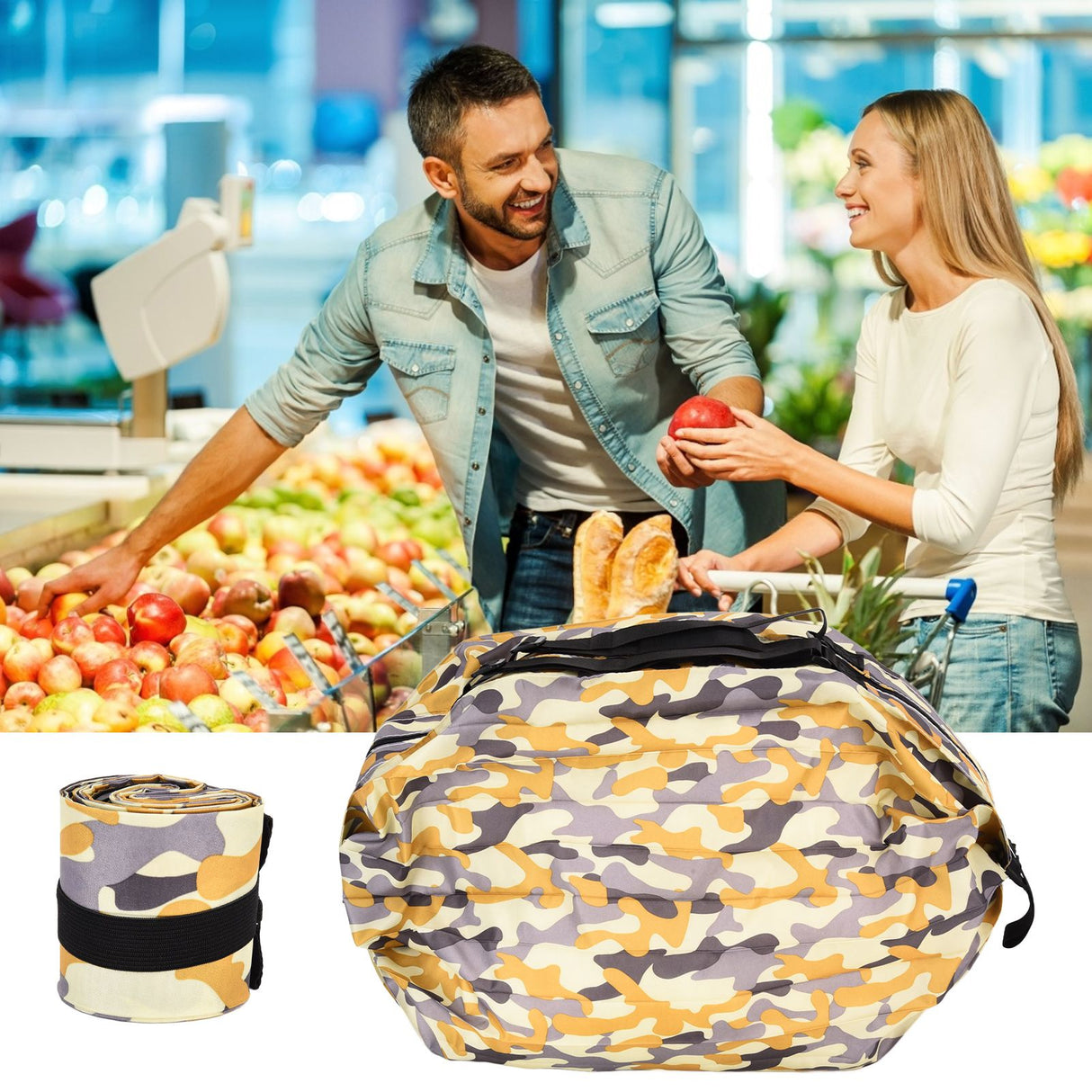 High Capacity Storage Bag Travel Single Shoulder Waterproof Shopping Bag Portable Folding Storage BagYellow Camouflage