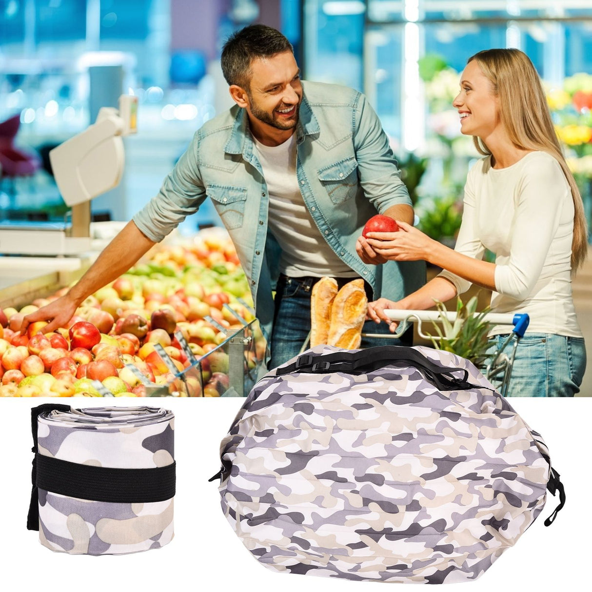 High Capacity Storage Bag Travel Single Shoulder Waterproof Shopping Bag Portable Folding Storage BagGray Camouflage