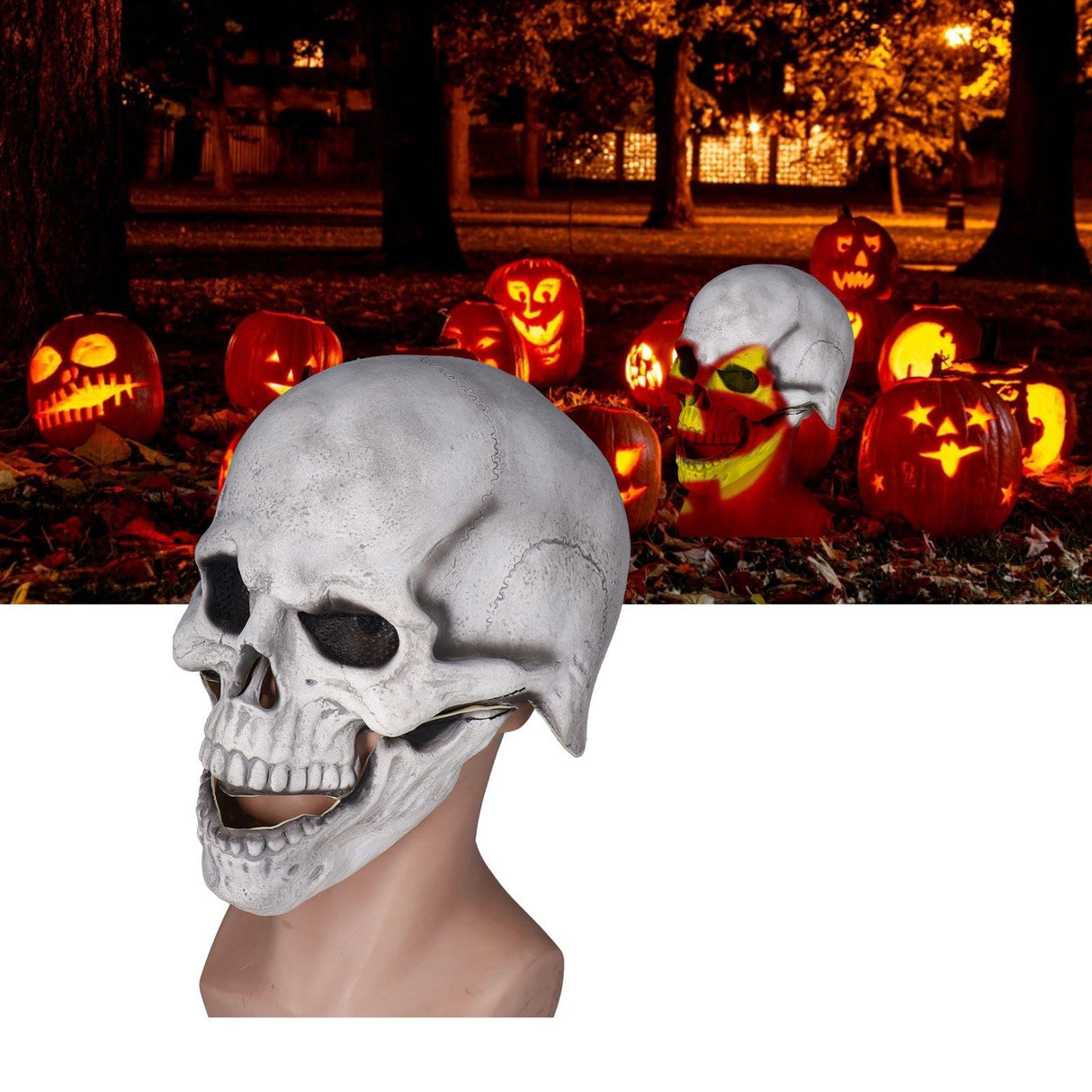 Scary Skull Mask with Movable Jaw Flexible Latex Halloween Costume Party Props Cosplay AccessoryWhite