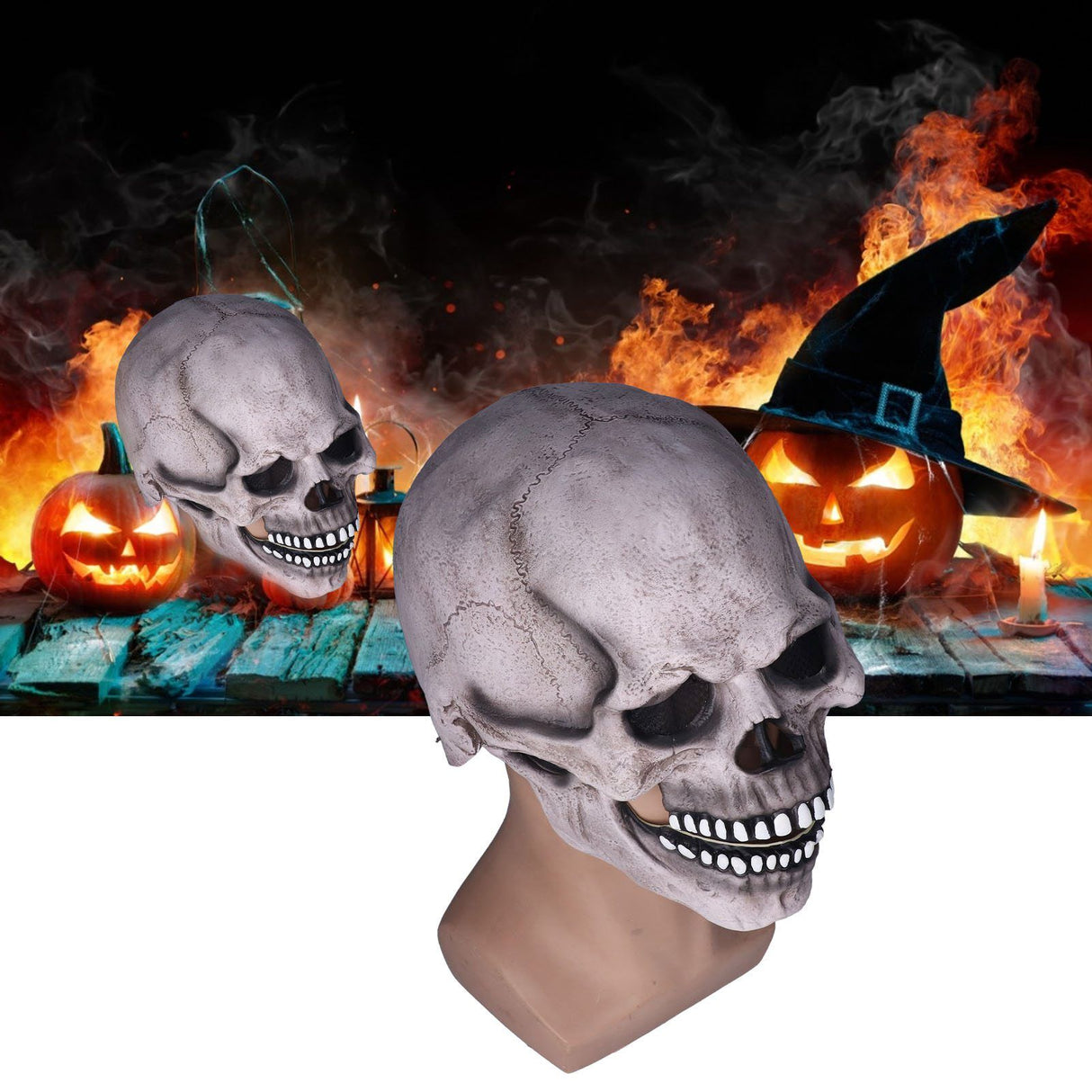 Scary Skull Mask with Movable Jaw Flexible Latex Halloween Costume Party Props Cosplay AccessoryDark Gray