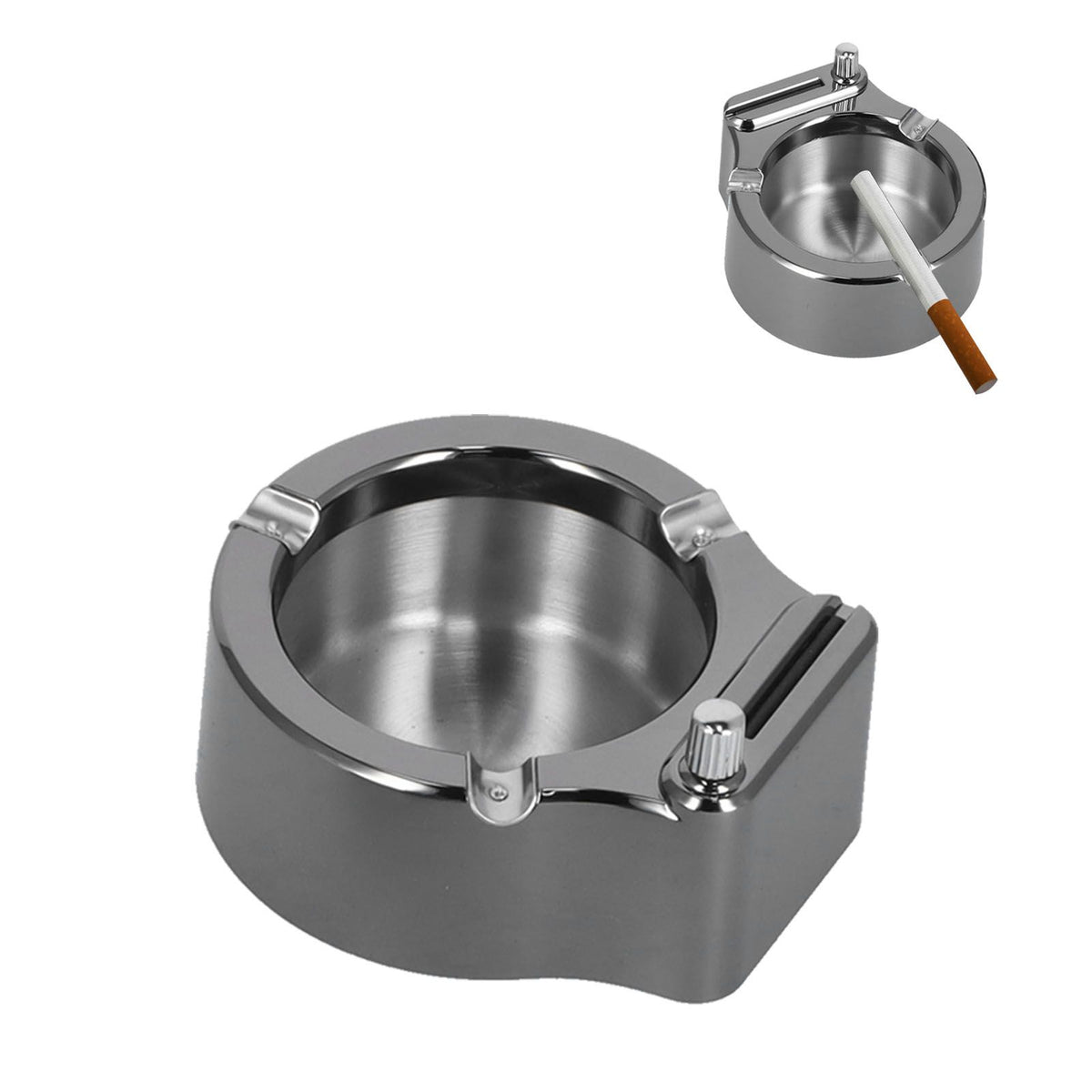 Cigarette Ashtray Stainless Steel Match Lighter Cigarette Ashtray for Home Office DecorationBlack