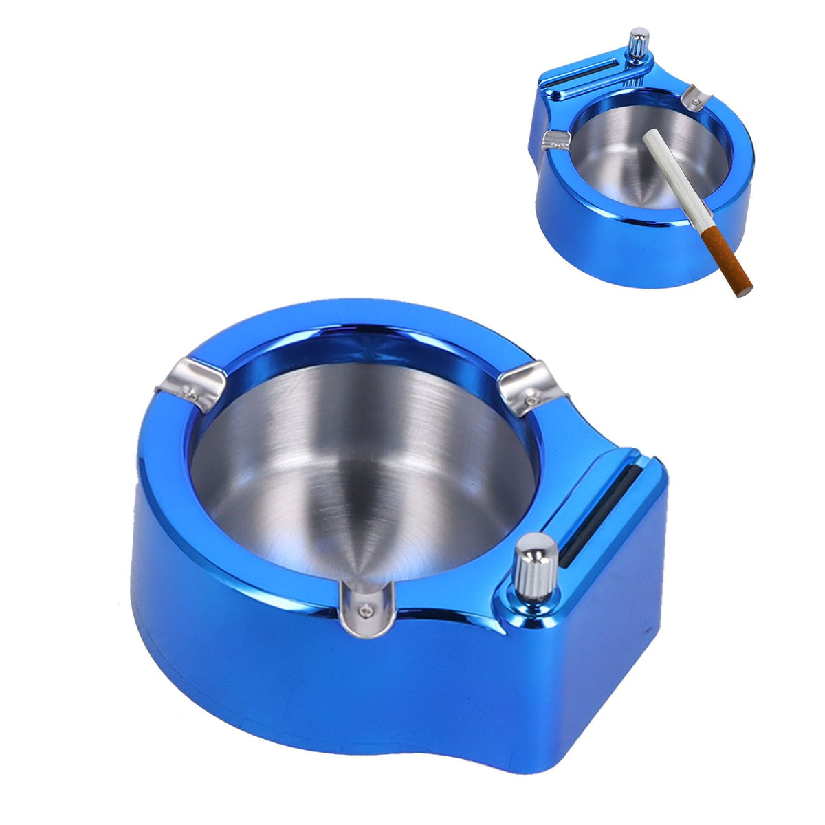 Cigarette Ashtray Stainless Steel Match Lighter Cigarette Ashtray for Home Office DecorationBlue