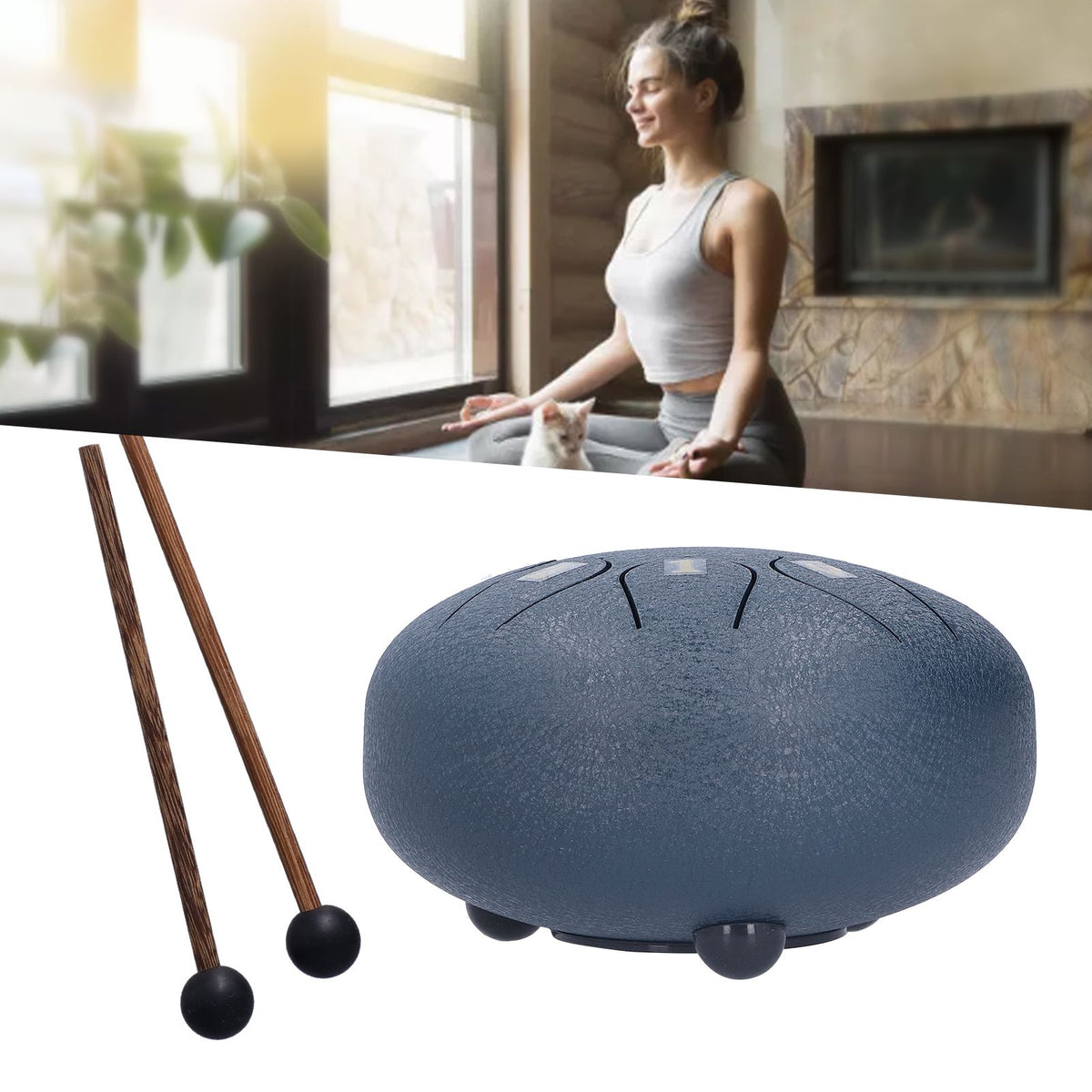 6in 8 Tones Tongue Drum with Mallets Music Book Musical Percussion Instruments for Meditation EntertainmentNavy Blue