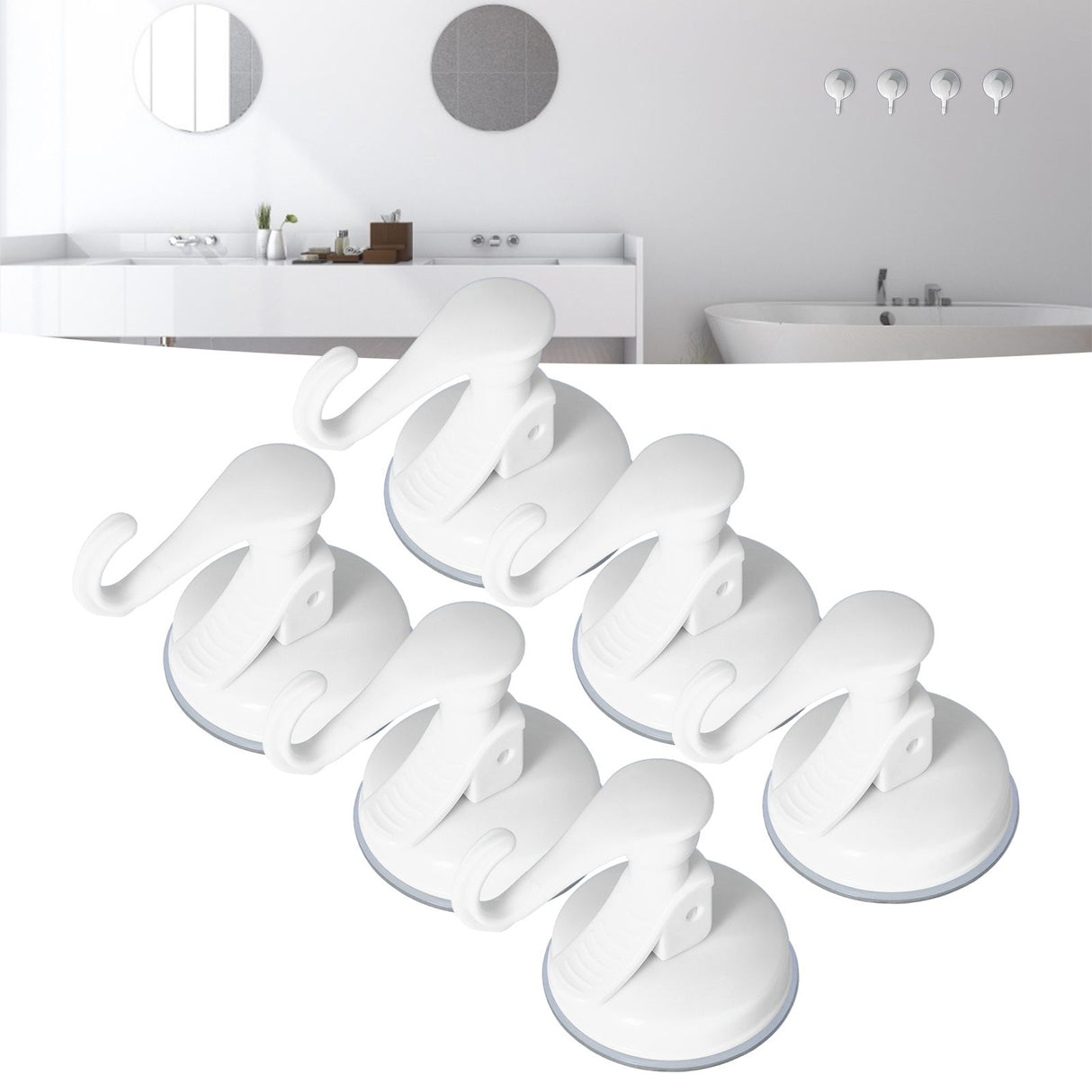 6PCS Strong Vacuum Wall Hook Towel Hook Plastic Self Adhesive Suction Cup for Kitchen Bathroom White