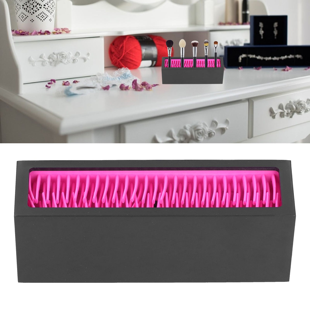 Desktop Storage Box Silicone Cosmetic Organizer Makeup Brush Holder Lipstick StandRose Red