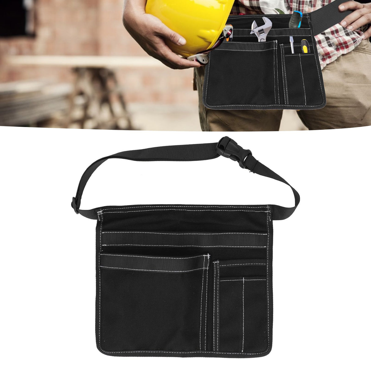 Unilateral Waist Hanging Tool Bag Wear Resistant Oxford Cloth Adjustable Tools Organizer for GardenBlack