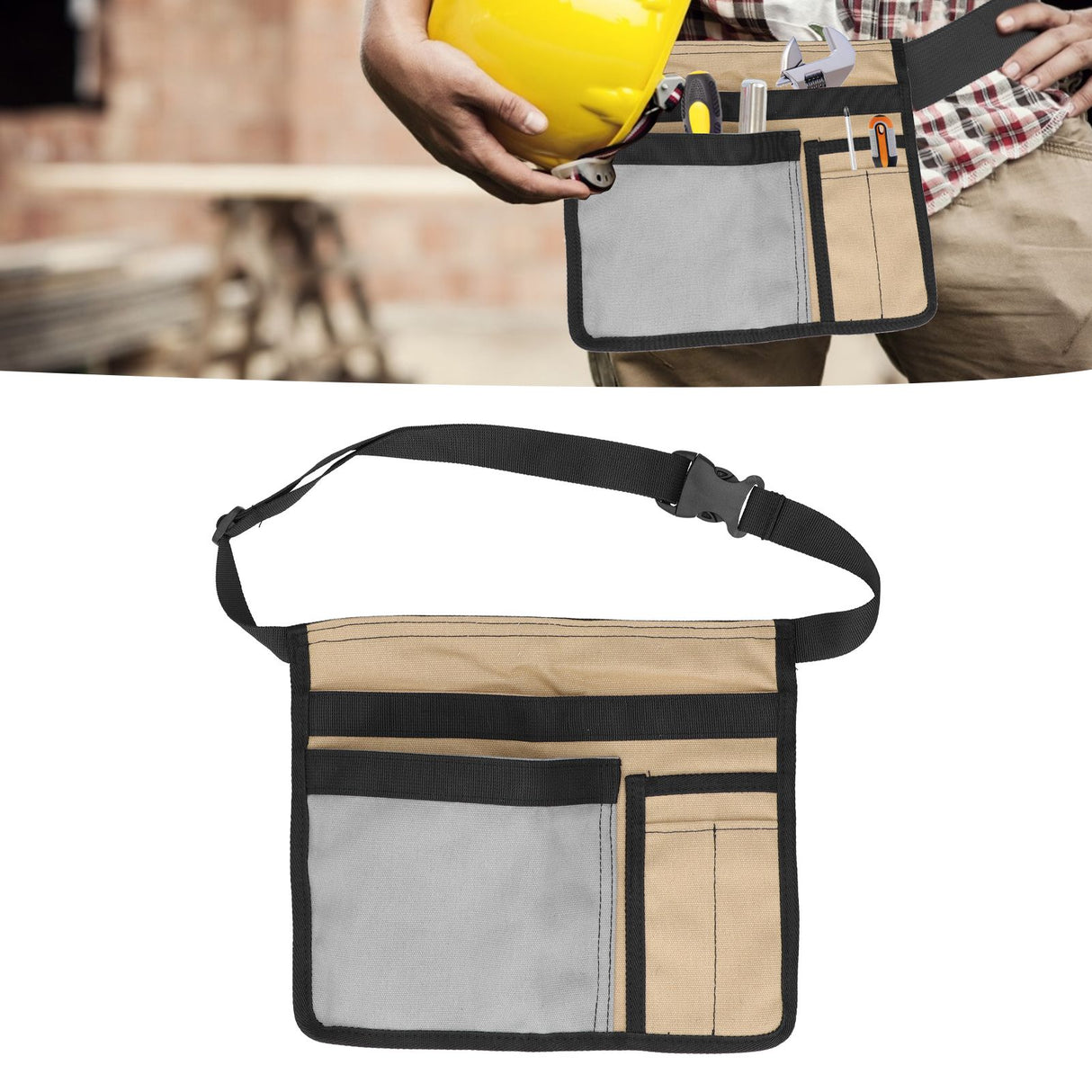 Unilateral Waist Hanging Tool Bag Wear Resistant Oxford Cloth Adjustable Tools Organizer for GardenKhaki Gray