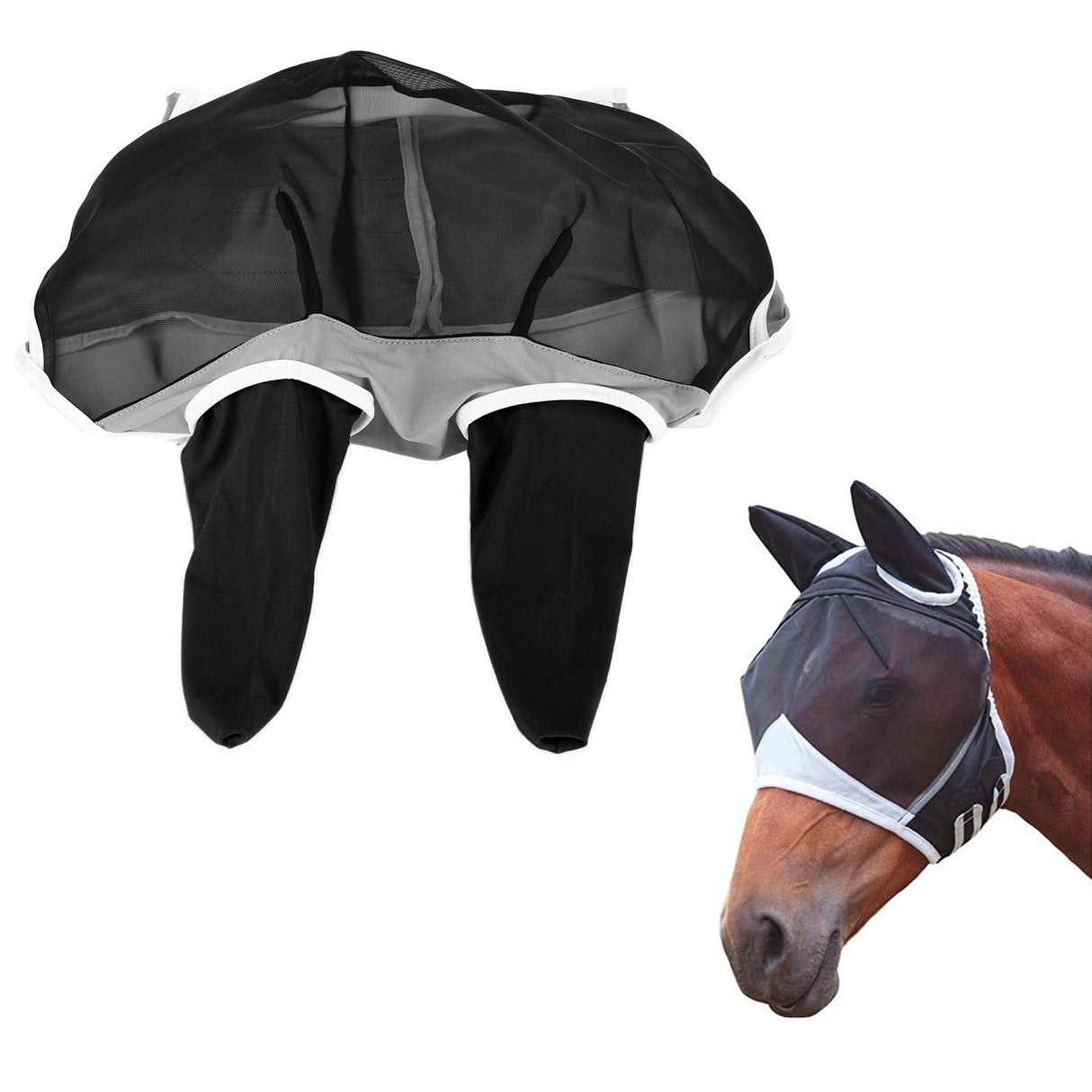 Breathable Horse Mask Universal Adjustable Elastic Mosquito Fly Repelling Veil Cover ProtectorBlack S 71x112x35cm / 28.0x44.1x13.8in