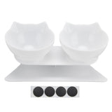 15° Inclined Cat Double Bowl Neck Guard Pet Feeding Bowl for Home Pet Shop Living Room(White Base White Bowl )