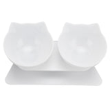 15° Inclined Cat Double Bowl Neck Guard Pet Feeding Bowl for Home Pet Shop Living Room(White Base White Bowl ) - Front View